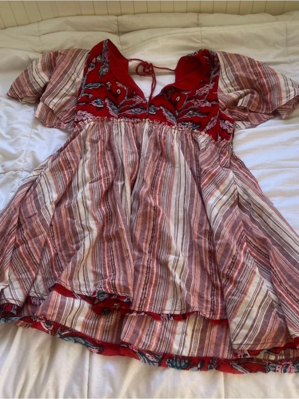 Free People Red and Cream Striped Mini Dress - Picture 1 of 3